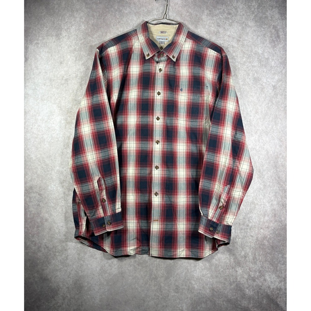 Carhartt Button Down Shirt Mens 2XL Tall Red Plaid Relaxed Fit Cotton Workwear